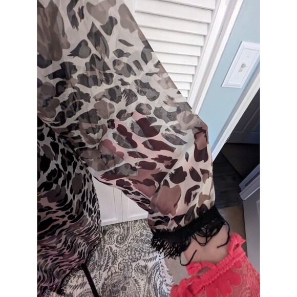 Cruise Club Ladies One Size Brown/White/Black Sheer Leopard Fringe Cover-Up NEW - Picture 4 of 12